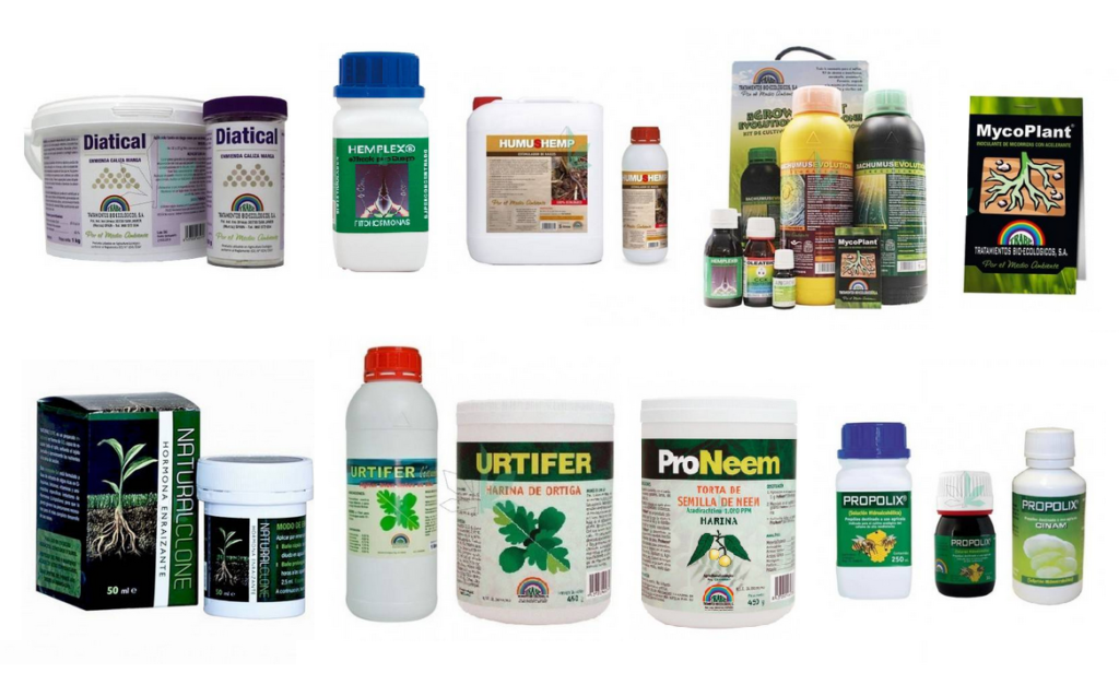 Diferentes productos comerciales vendidos como fertilizantes orgánicos